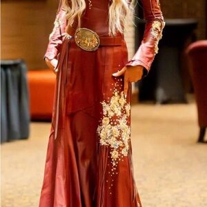 Elegant Red Gown with Floral Embellishments